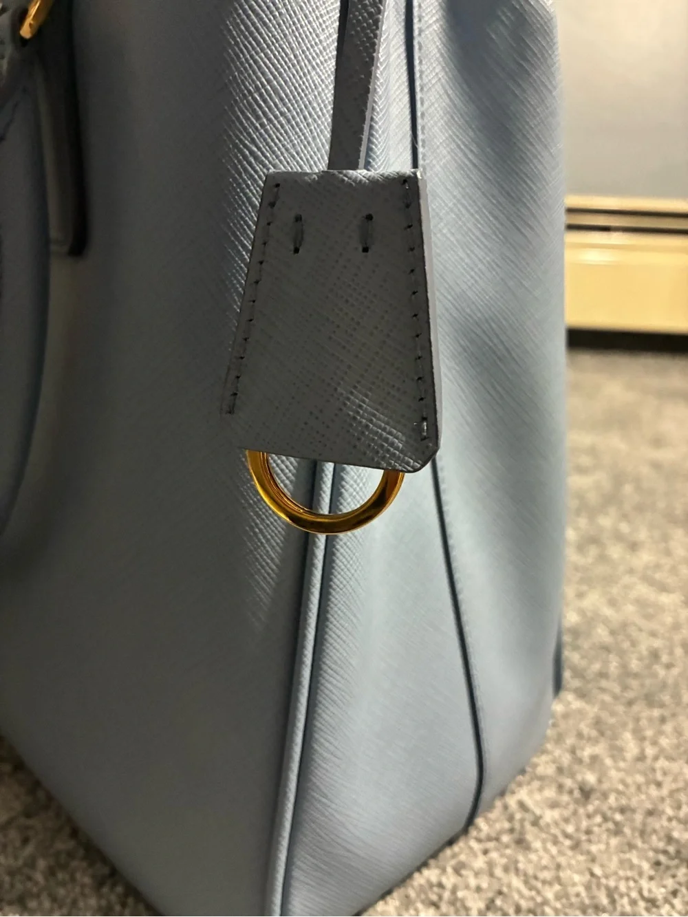 Prada Powder Blue Saffiano Leather Satchel with Gold Hardware